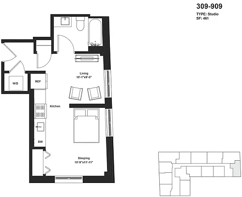 Floor plan Tier 09 / Junior One Bedroom