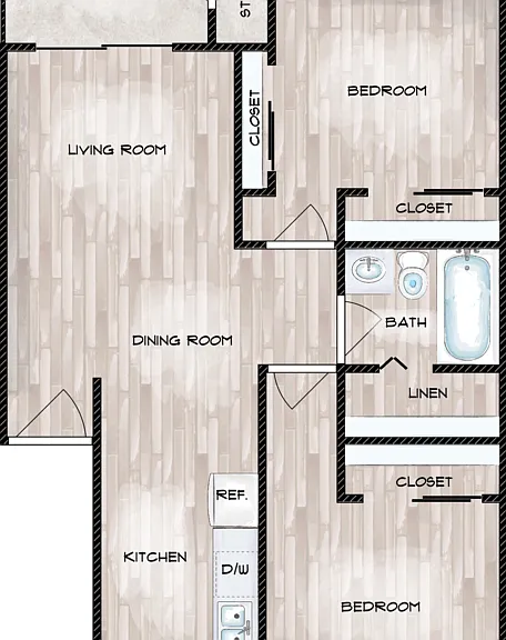 Two Bedroom One Bath Floorplan Diagram