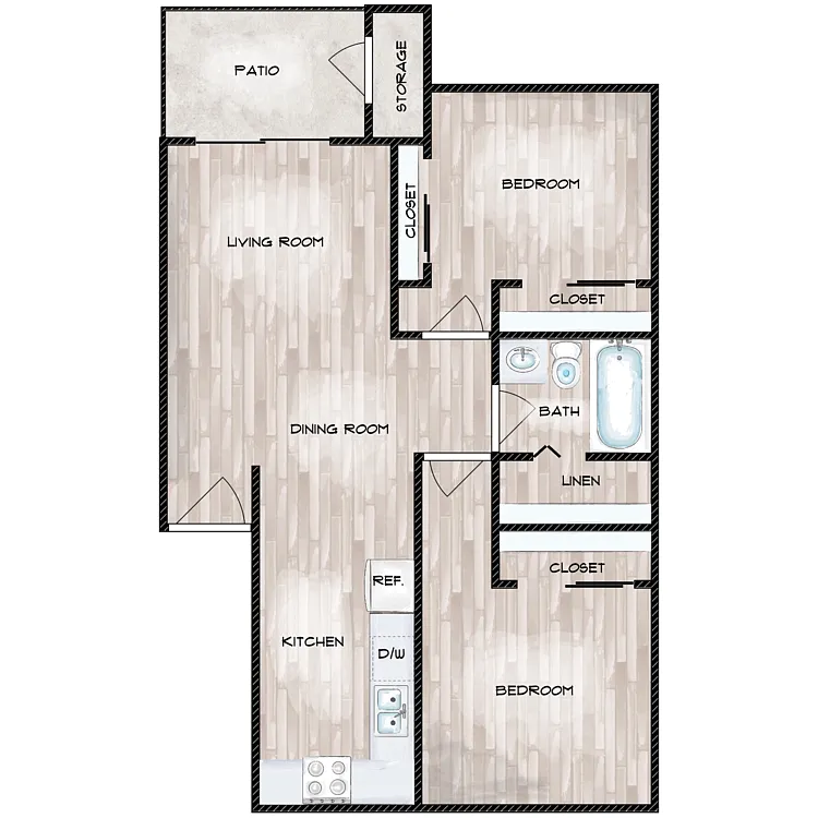 Floor plan Two Bedroom One Bath