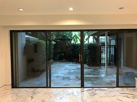 Sliding glass doors to private courtyard