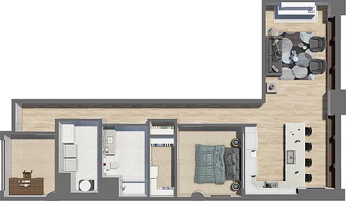 Floor plan Suite Style 22 - 1 Bedroom 1 Bath with Den