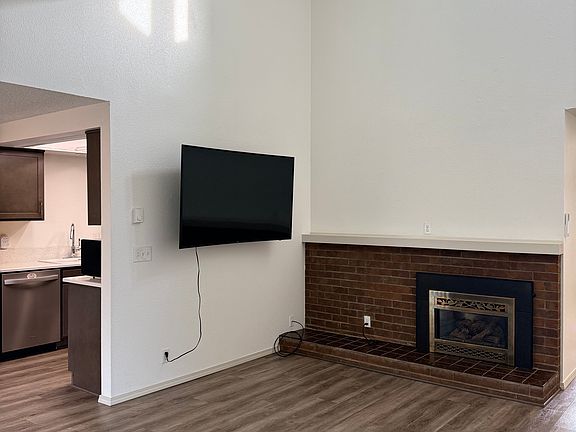 64" TV and gas fireplace.