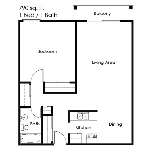 Floor plan 1 Bed 1 Bath | 754 sqft