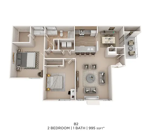 Floor plan Two Bed One Bath 995 Sqft
