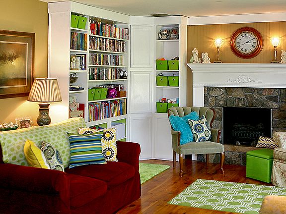 Storage,bookcases,fireplace