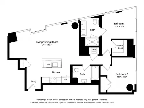 Floor plan 2 Bedroom 2 Bath (C01)