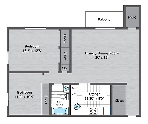 Floor plan 2BR/1BA