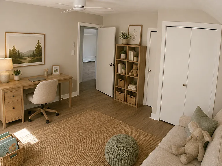 Bedroom, Nursery or Home Office 

Please Note: This home is offered unfurnished. The furnished photos shown have been virtually staged and are intended to illustrate room layout possibilities only. Furniture and decor are not included with the rental.