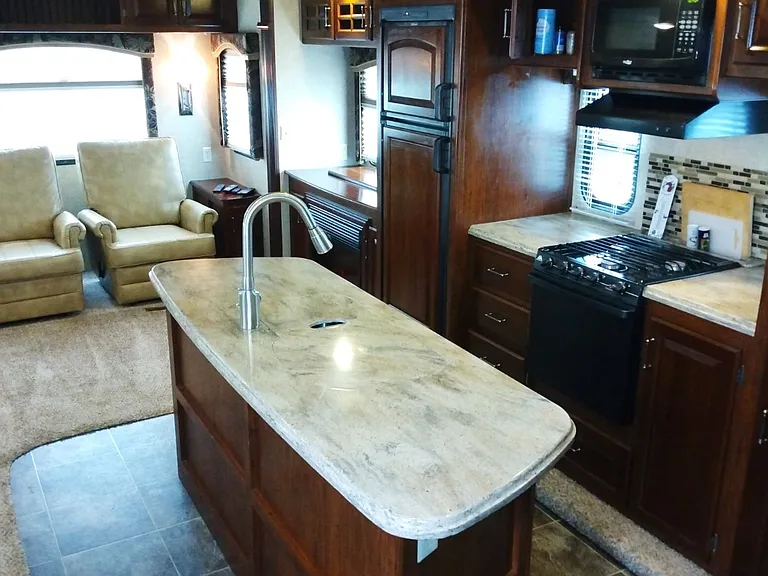 Island, range, living room.
