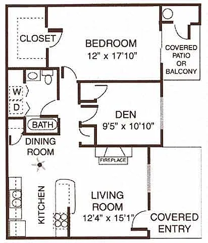 Floor plan 1 Bedroom / 1 Bathroom with Den