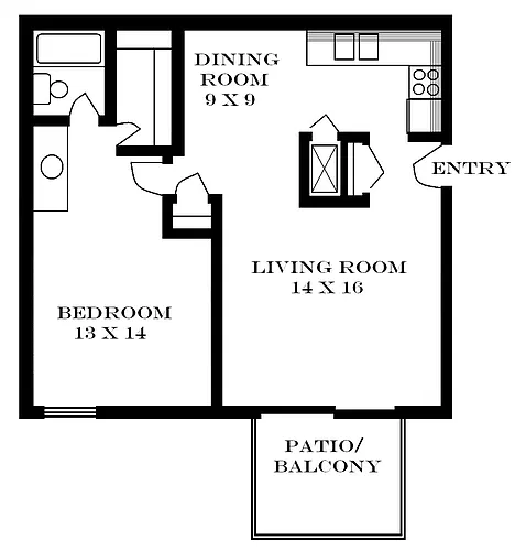Floor plan 1 Bedroom 740 SF