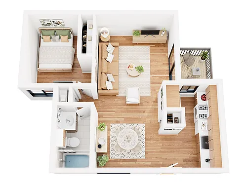 Floor plan 1 Bedroom & 1 Bath