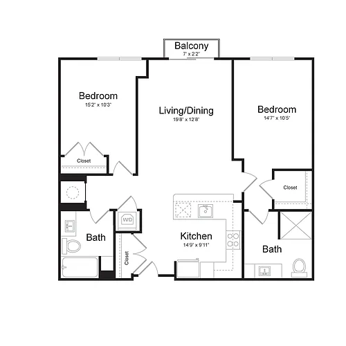 Floor plan Two Bedroom/Two Bath (2A-A) Balcony