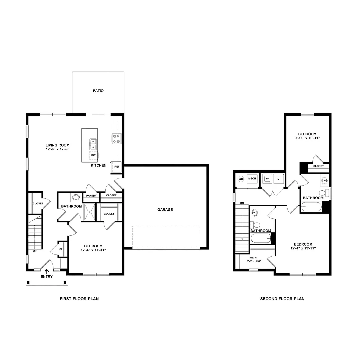 Floor plan 3 Bed/3 Bath Townhome with Kitchen Island