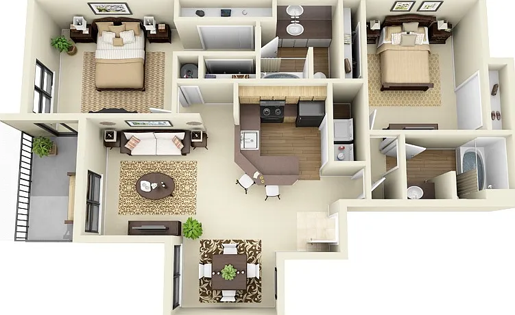 Plantation Colony - B3 - 2 Beds - 2 Baths - 1218 Sq. ft.