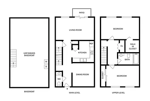 Floor plan 2BD x 1.5BA Townhome Affordable