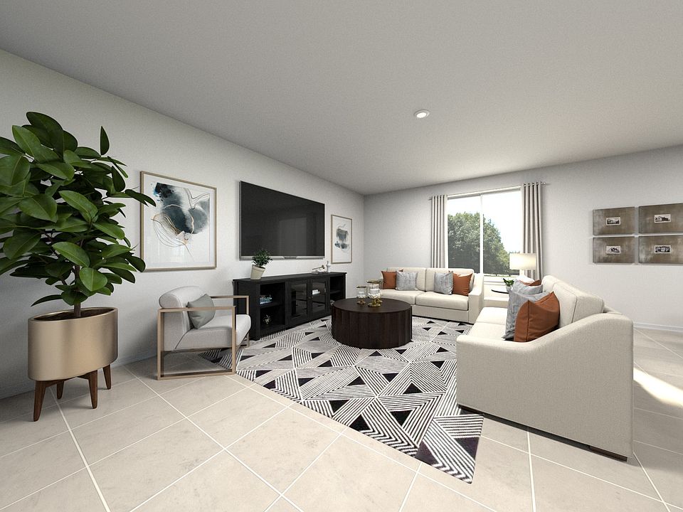 Rendering of the Living Room in the Redwood Floorplan.