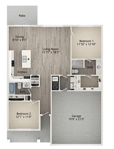 Floor plan 2 Bedroom no sunroom