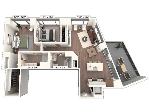Floor plan Penthouse: Two Bedroom PH03