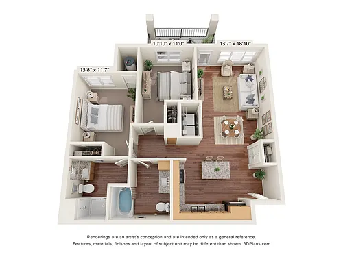 Floor plan Two Bedroom - 2A (Wheelchair Accessible)