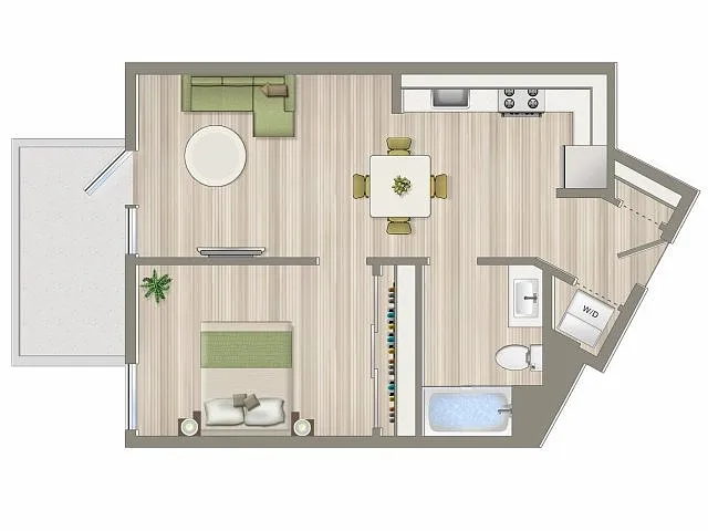 Floor plan 1 Bed/1 Bath- A2
