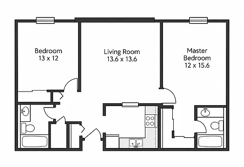Floor plan 2 Bedroom Market