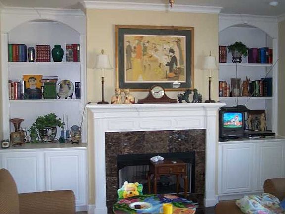 Fireplace and Built-in bookcases