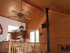 Balcony overlooks living room
