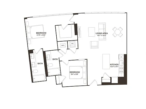 Floor plan 2 Bed - 2 Bath | B09