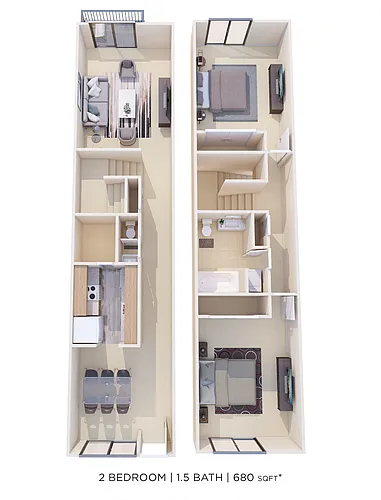 Floor plan Two Bedroom 1.5 Bath Townhome - 980 sqft