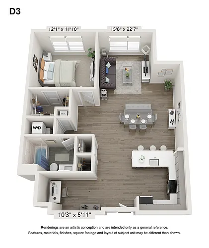 Floor plan 1 Bedroom + Den - D3
