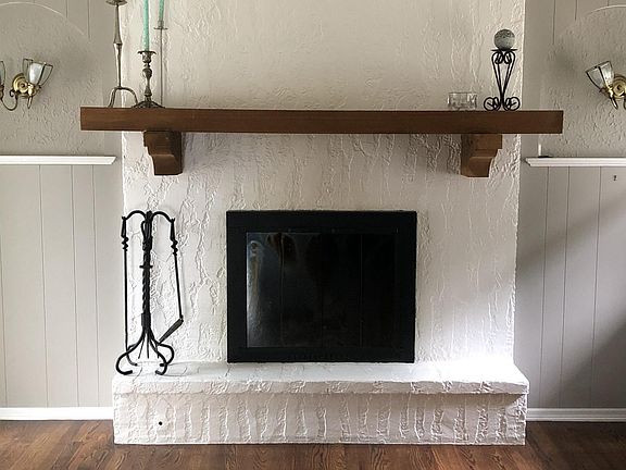 Wood burning fire place in den