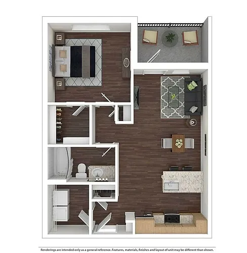 Floor plan A2 - One Bedroom, One Bathroom