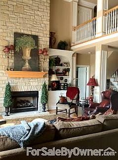 Family room with cathedral ceilings.