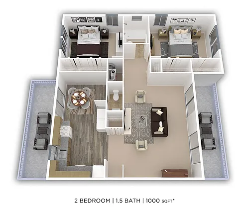 Floor plan Two Bedroom 1.5 Bath - 1,000 sqft