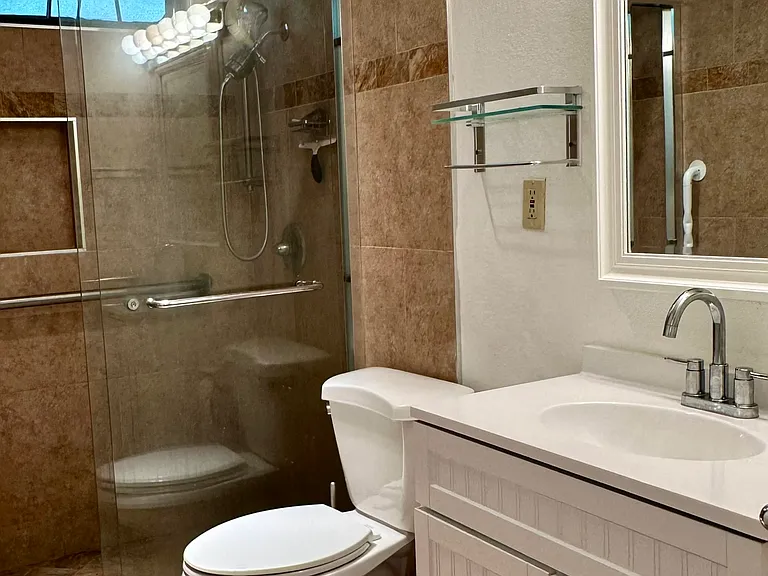 Primary bathroom with walk-in shower.