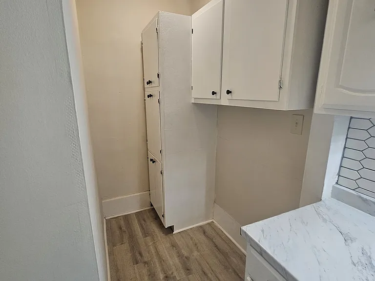 White cabinets.