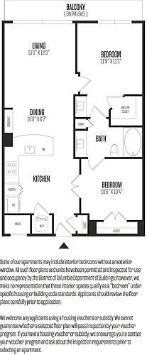 Floor plan 2 Bed/1 Bath-2B