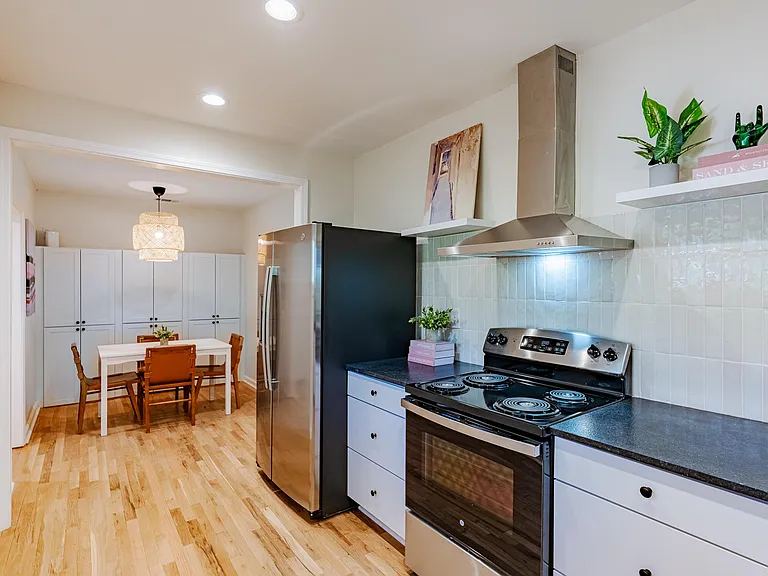 View from the corner of the kitchen to the dining area.