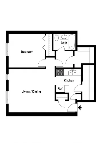 Floor plan Large 1 Bedroom 1 Bath