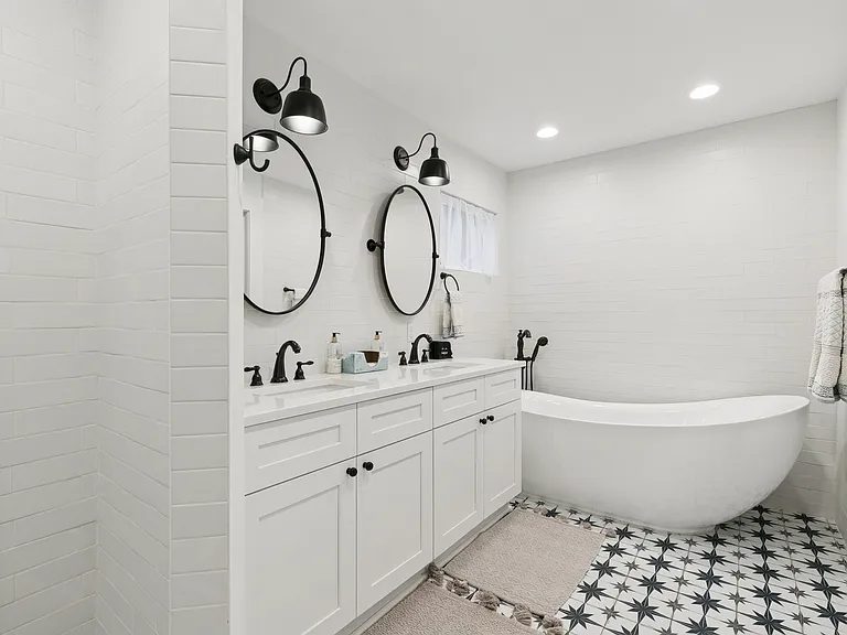Master ensuite bathroom, soaking tub, toilet closet, double vanity, spacious shower