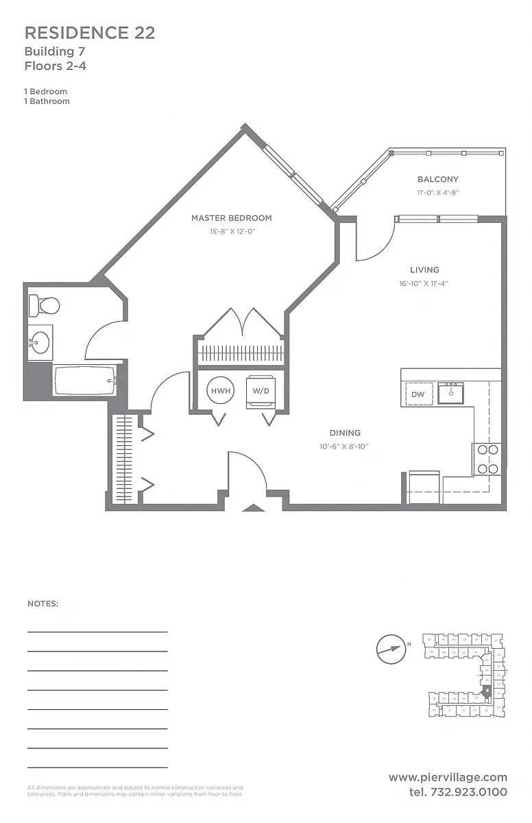Floor plan P2 1BR 1BA (815 SF)