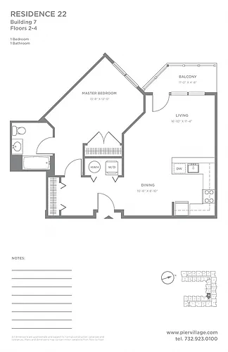 Floor plan P2 1BR 1BA (815 SF)