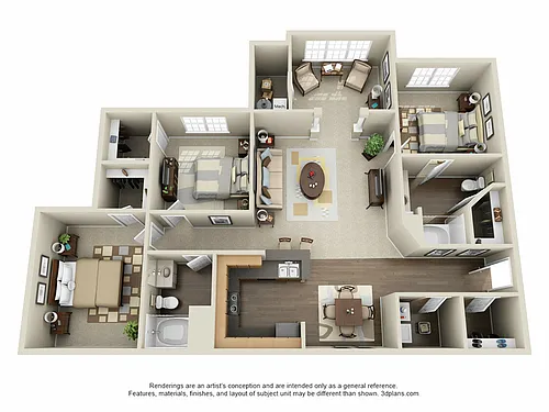 Floor plan 3 Bed, 2 Bath B