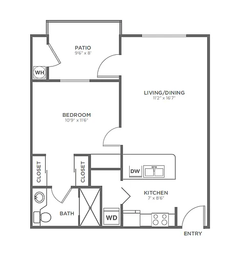 Floor plan 1 Bed, 1 Bath A4