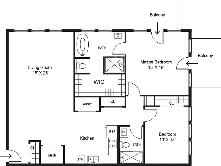 Open-Concept 2 Bedroom, 2 Bathroom Floor Plan with Two Balconies at Junction View Open-Concept 2 Bedroom, 2 Bathroom Floor Plan with Two Balconies at Junction View