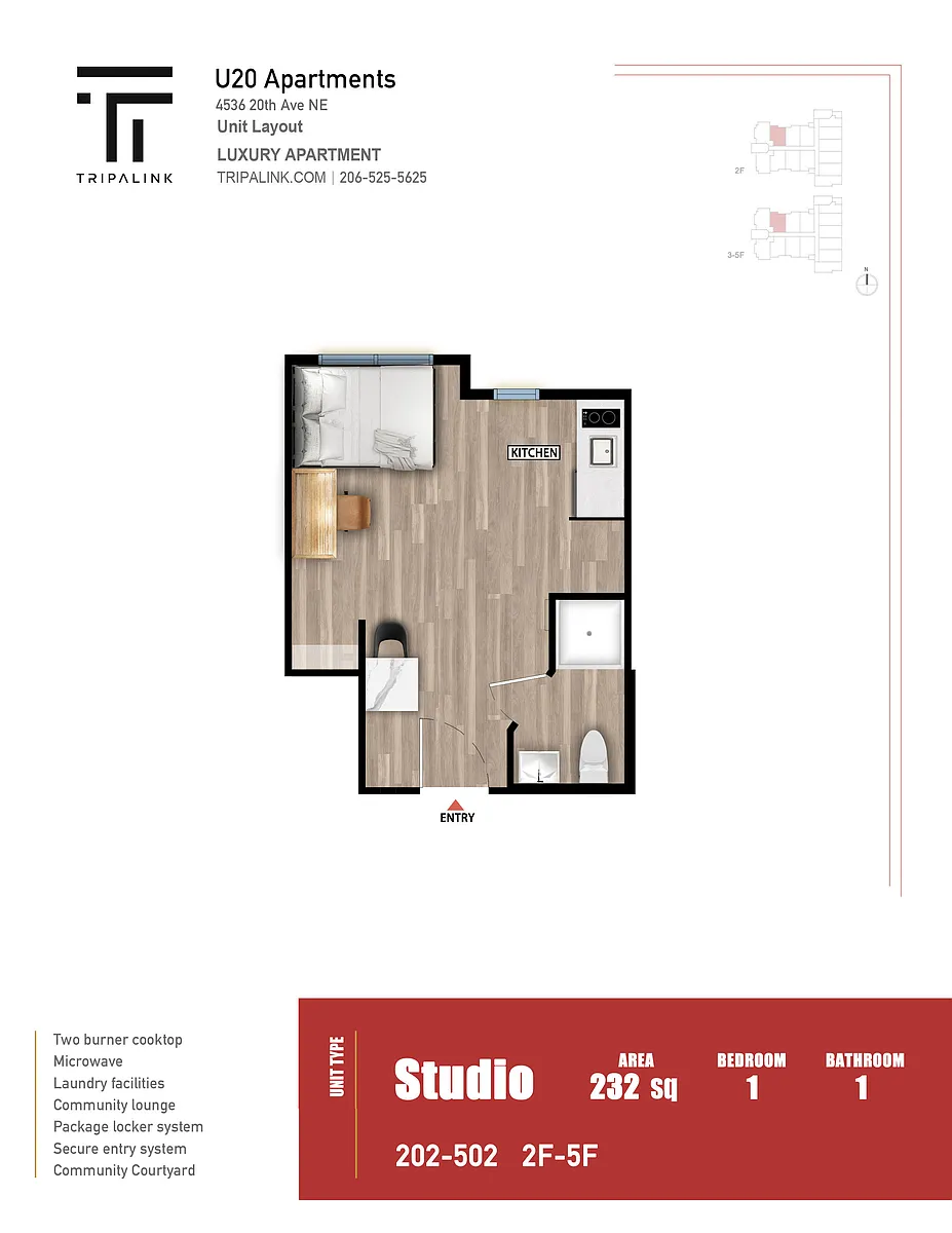 Floor plan Studio - 232 sqft