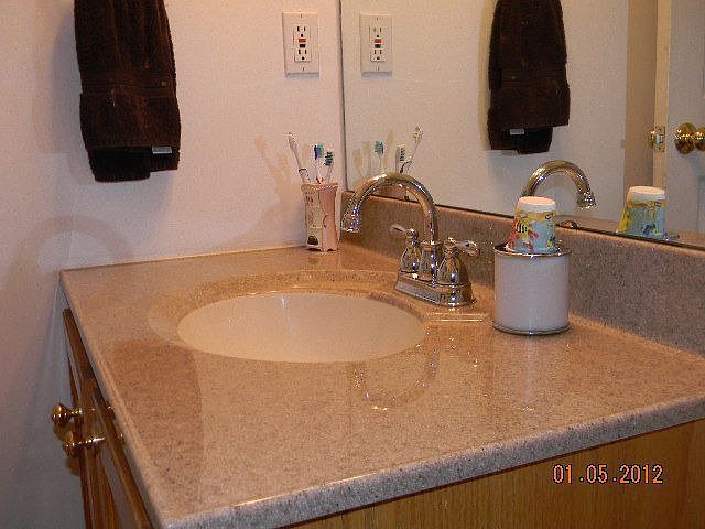 Granite tops in bathrooms