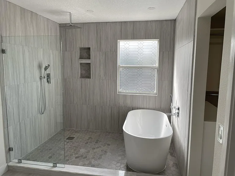 Master bath walk-in shower with soaking tub