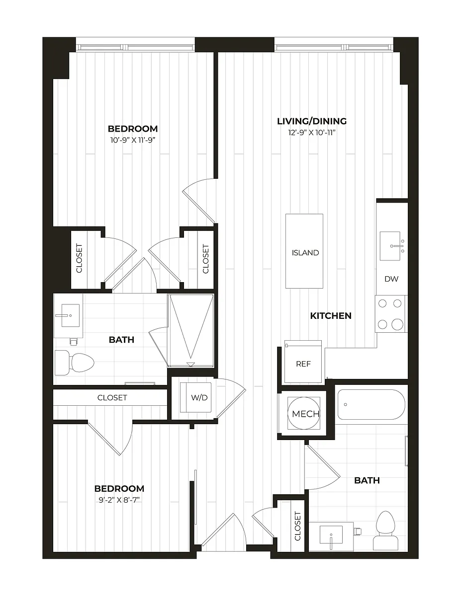 Floor plan 1 Bed/2 Bath Den-U12